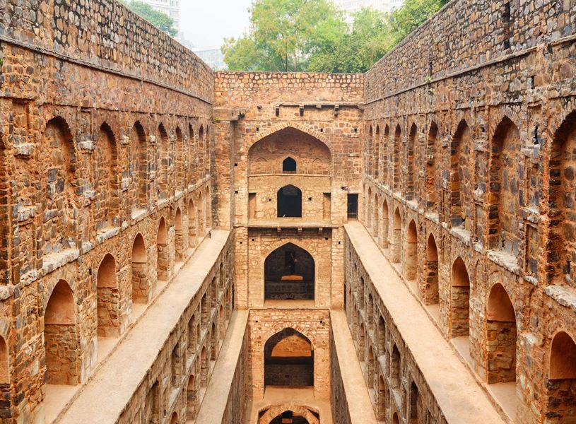 View of the ancient step well of Agrasen ki Baoli reservoir, Delhi, India