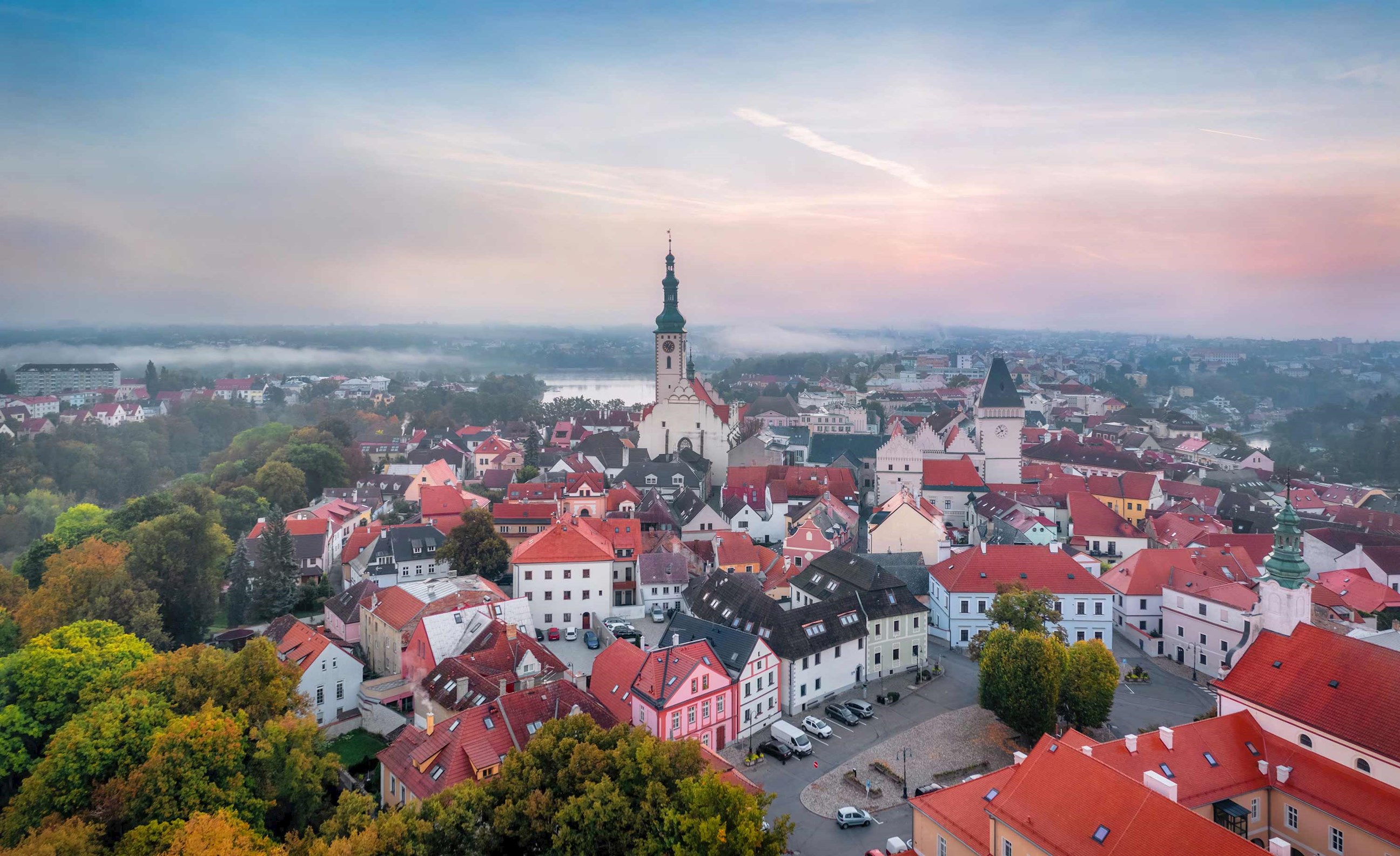 Aerial view of Old Town Tábor in Czech Republic