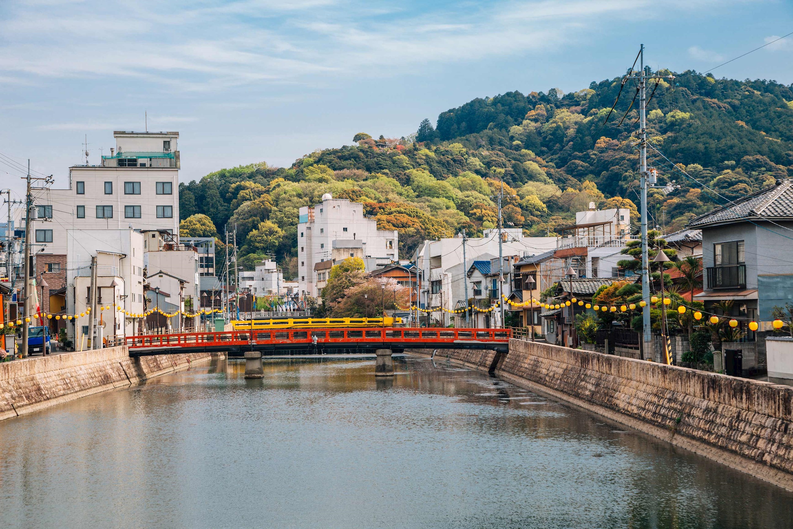 Kotohira cho town and river in Kagawa, Japan