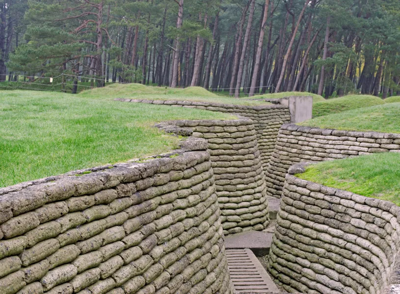 Preserved trenches at The Canadian National Memorial at Vimy Ridge, Arras, France.