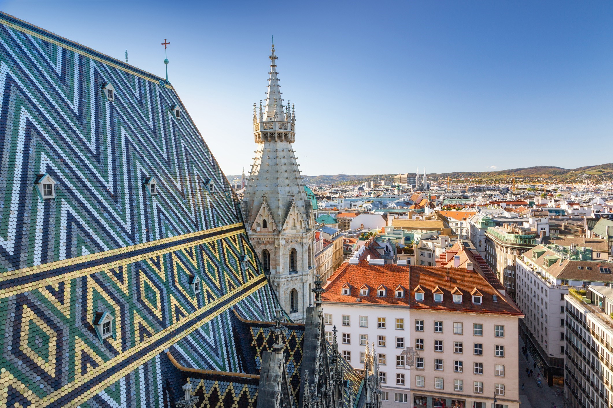 The rooftop of St. Stephen's Cathedral in Vienna, Austria