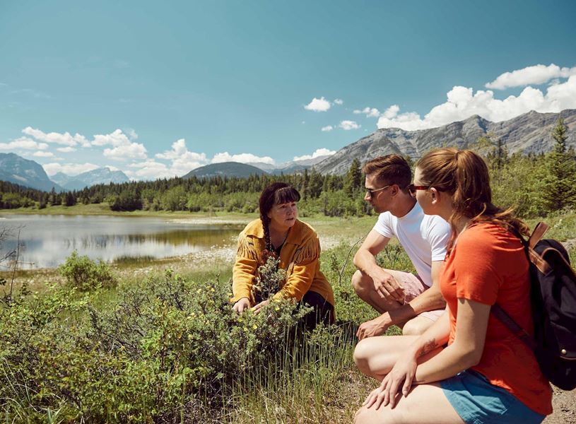 Meet Cree guide and talk at hotel in Banff, Alberta, Canada