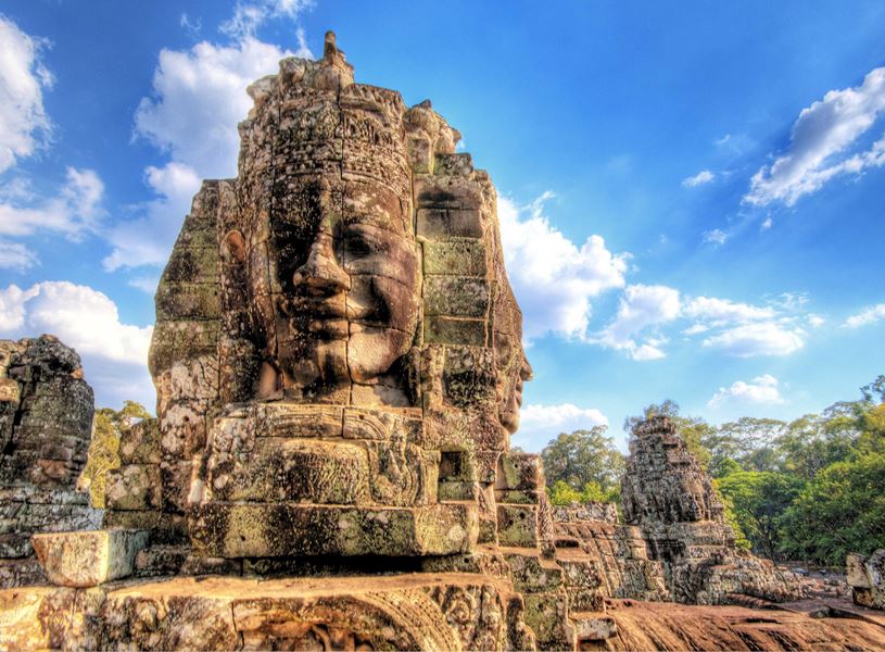 Bayon Temple in Angkor Thom, featuring carved faces, Siem Reap, Cambodia