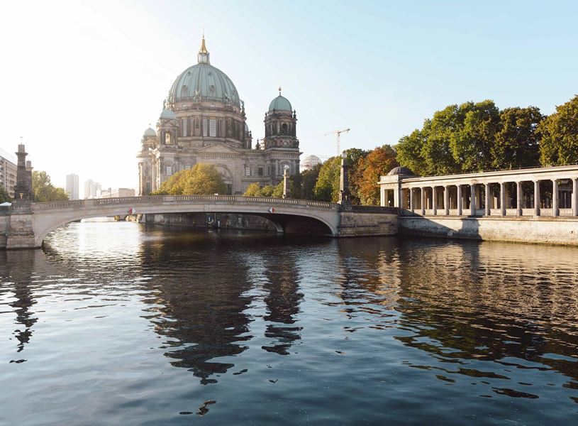 Arch Bridge over River near Cathedral in Berlin, Germany