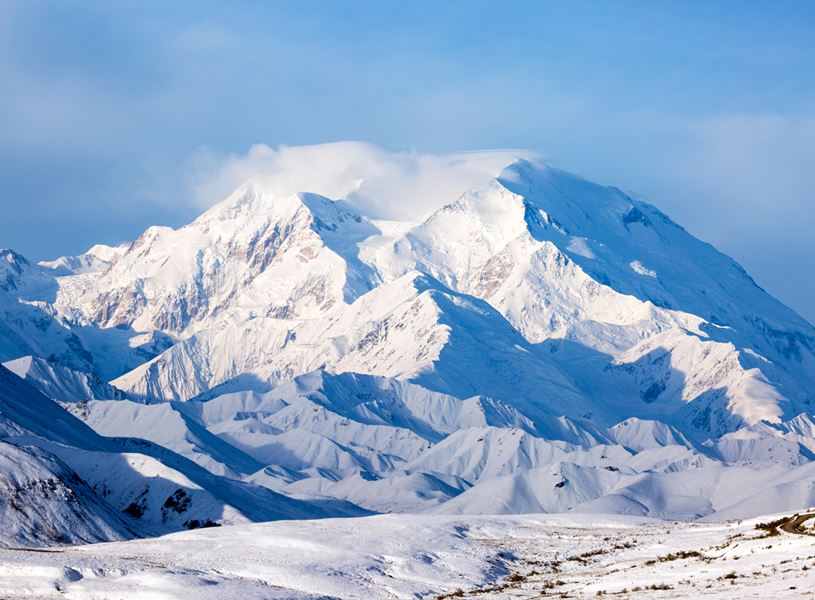 Spectacular view of Denali above the Susitna River, Talkeetna, Alaska, USA