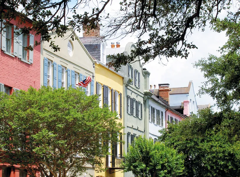 Houses on Rainbow rowin downtown Charleston, South Carolina USA