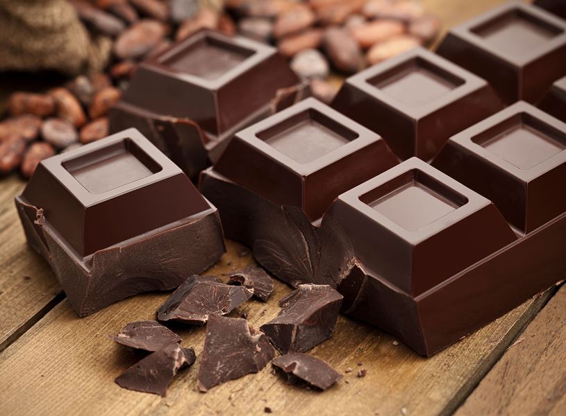 Fazer chocolate pieces with cocoa beans in Helsinki, Finland
