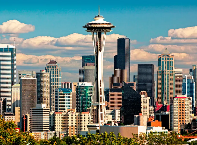 Space Needle and downtown Seattle, Washington, USA