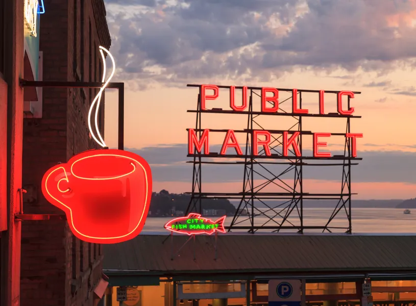 Space Needle and downtown Seattle, Washington, USA