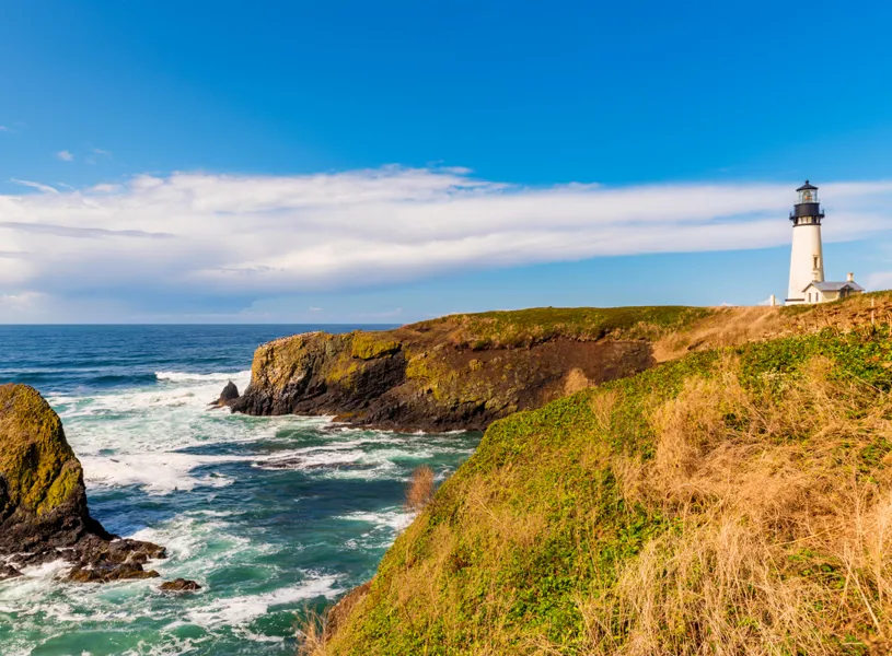 Yaquina Head Lighthouse along the Pacific Northwest coast in Newport, Oregon, USA