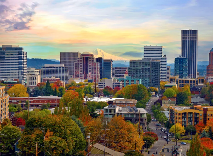 Downtown Cityscape in the Fall, Portland, Oregon, USA