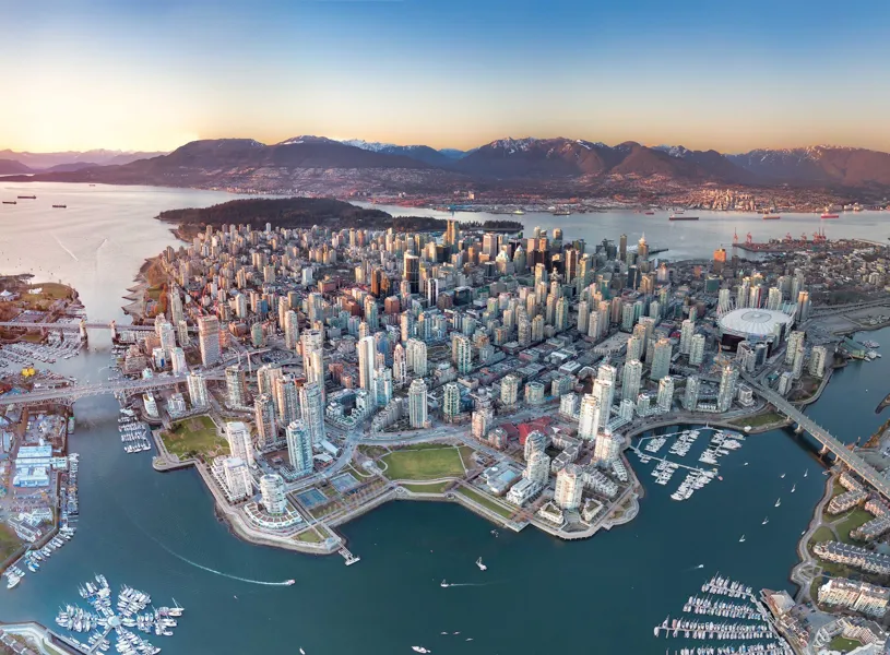 Aerial view  of downtown Vancouver, British Columbia, Canada