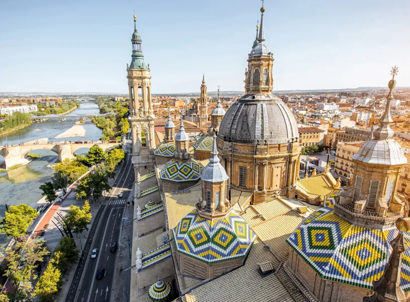 Spires of The Cathedral Basilica of Our Lady of the Pillar in Zaragoza, Spain