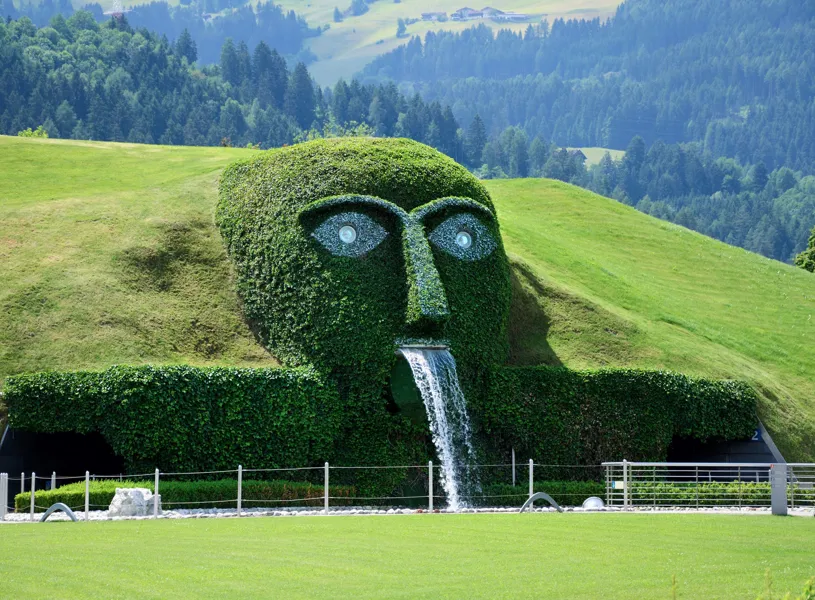 The Giant face at the entrance of Swarovski Crystal Worlds, Innsbruck, Austria