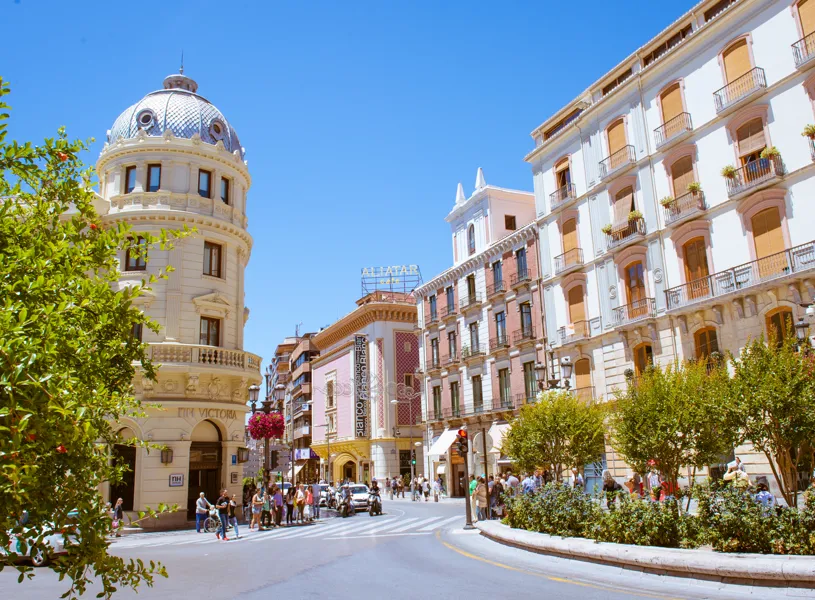 Sunny town centre in Granada, Spain