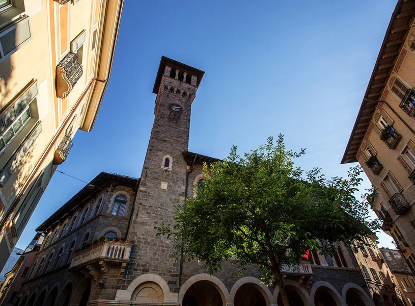 Stone Buildings in Bellinzona Town, Ticino, Switzerland