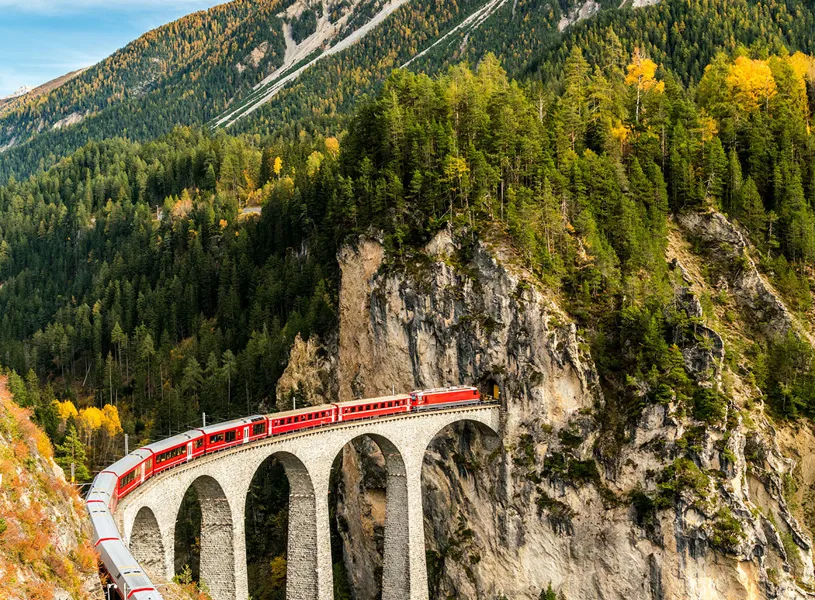 Bernina Express Train, Landwasser Viaduct, Switzerland