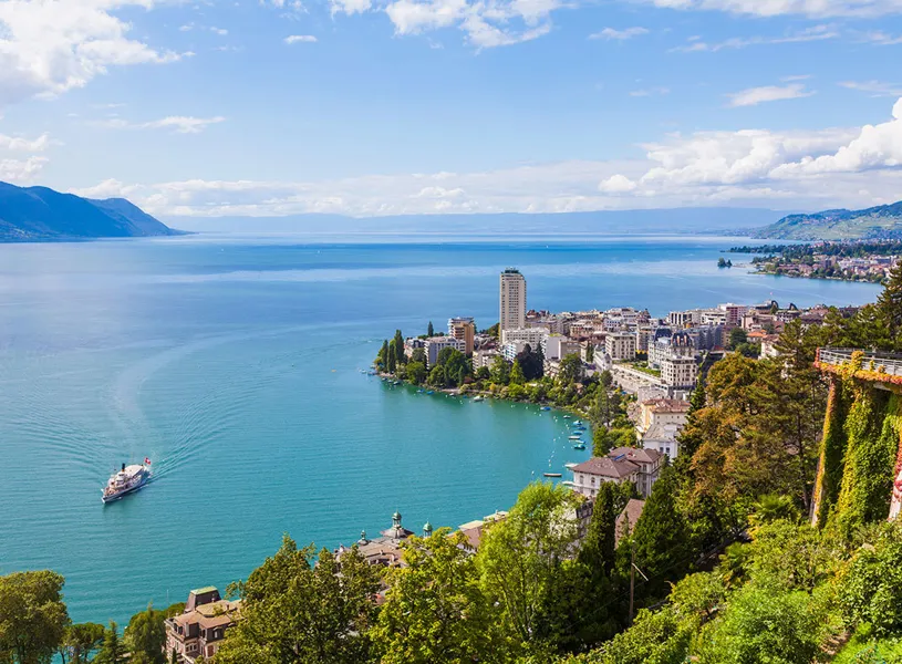 Montreaux Cityscape and Lake Geneva Switzerland