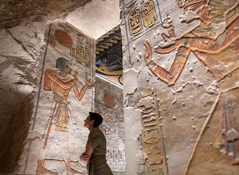 Tourist inside Ramesses VI Tomb in Luxor, Egypt