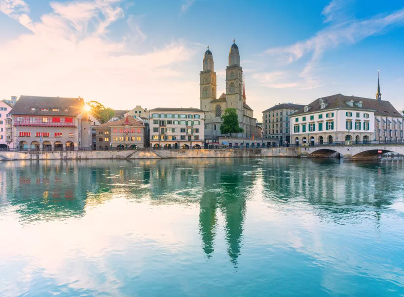 Grossmunster Cathedral and Limmat River, Zurich, Switzerland