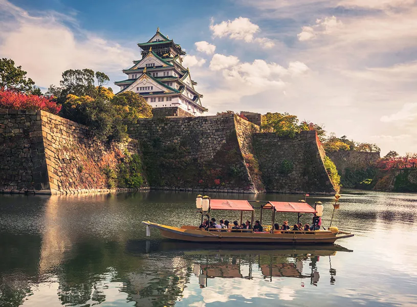 Touristic Boats on the Moat of Osaka Castle, Osaka, Japan