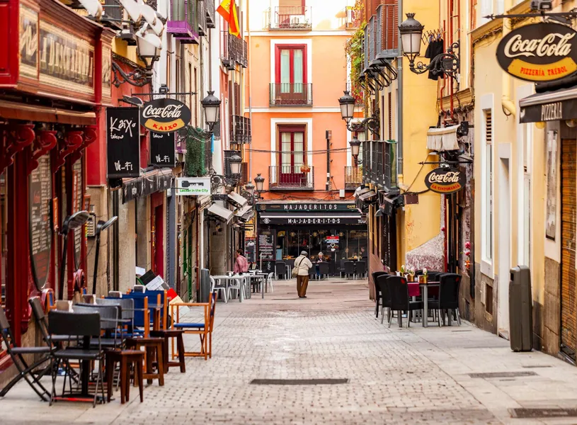 Street and Shops in Madrid, Spain