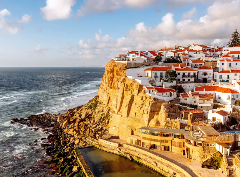 Azenhas Do Mar Village Cliffs On Atlantic Coast Sintra Portugal 