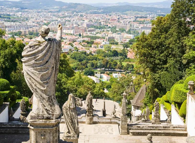 Statues On Staircase At Bom Jesu Do Monte Sanctuary Douro Valley