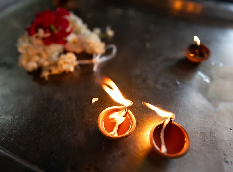 Candles Burning Religious Offering Colombo Sri Lanka