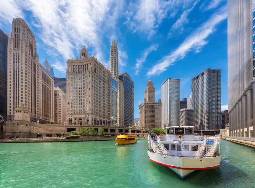 Discover Chicago icons, Chicago, Illinois, USA