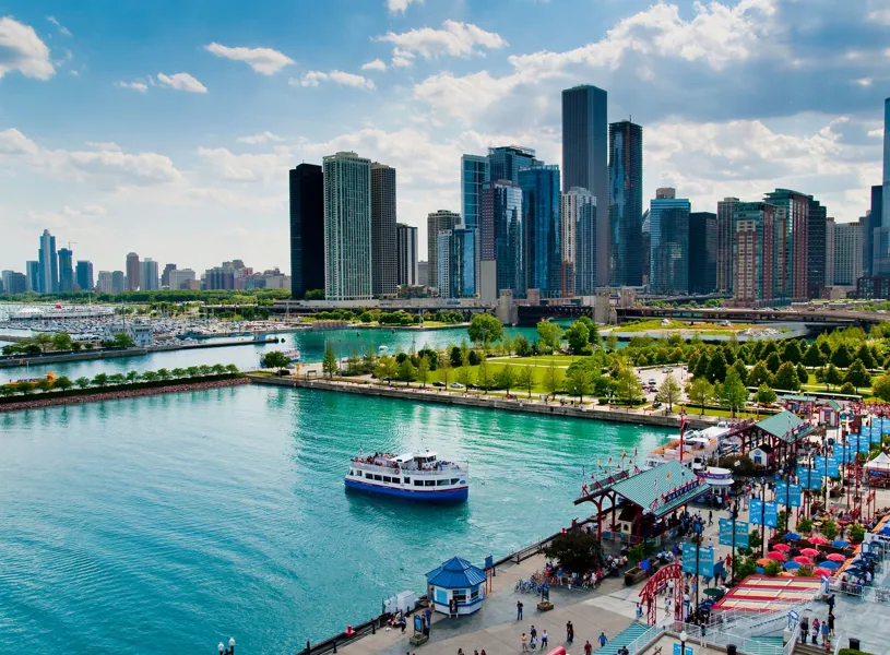 Navy pier and skyline, Chicago, Illinois, USA