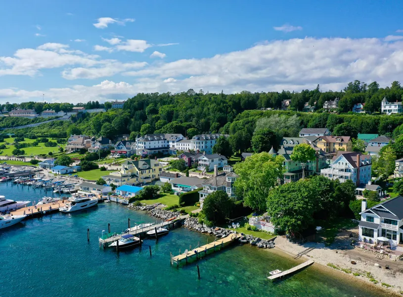 Aerial view of Mackinac Island, Michigan, USA