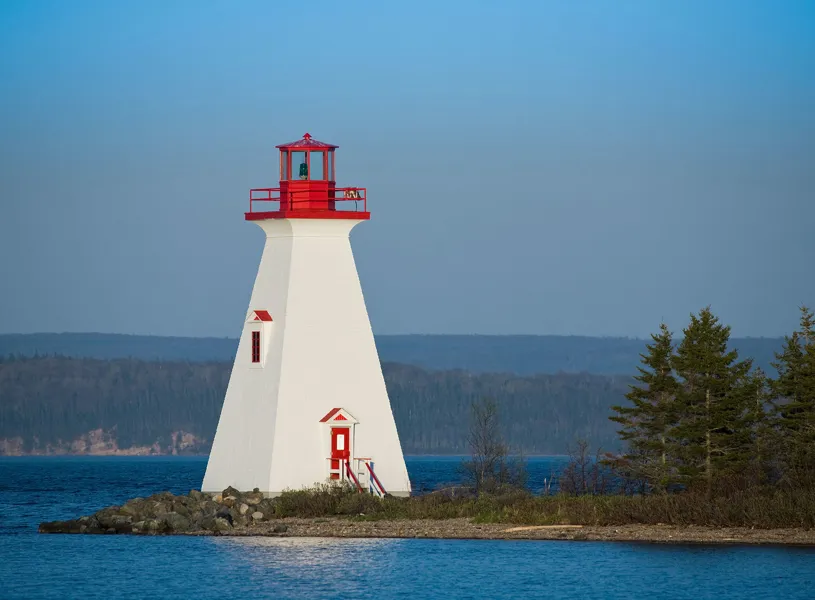 The Baddeck Lighthouse on the Bras d'Or Lake of Cape Breton Island, Nova Scotia, Canada