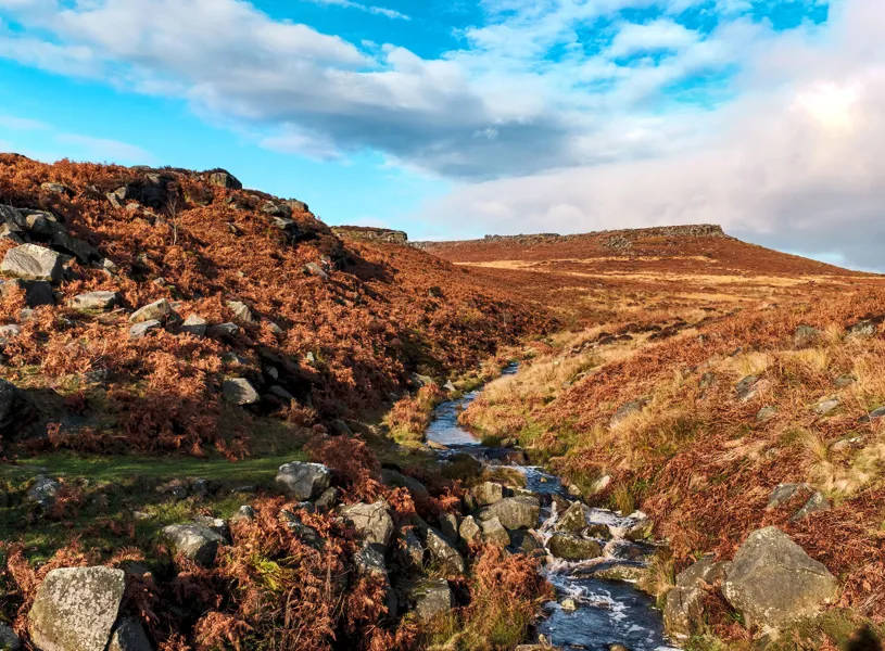 Stream through rocky terrain in Peak District National Park