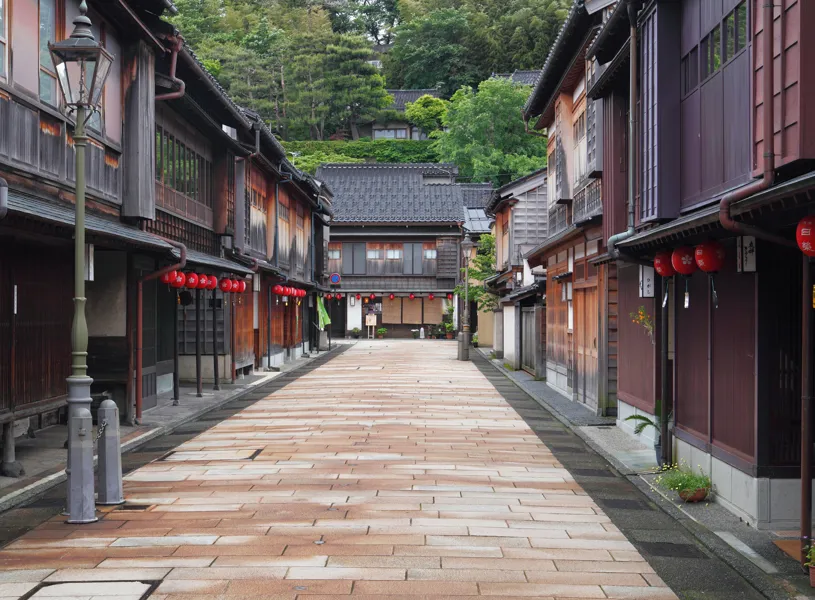 Paved street in Higashi Chaya District, Kanazawa, Japan