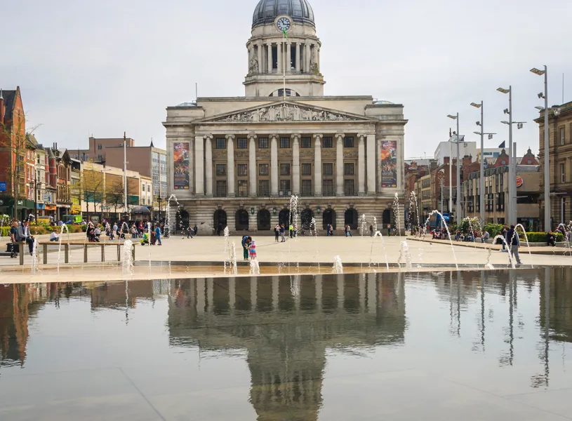 City Hall in Old Market Square in Nottingham, England
