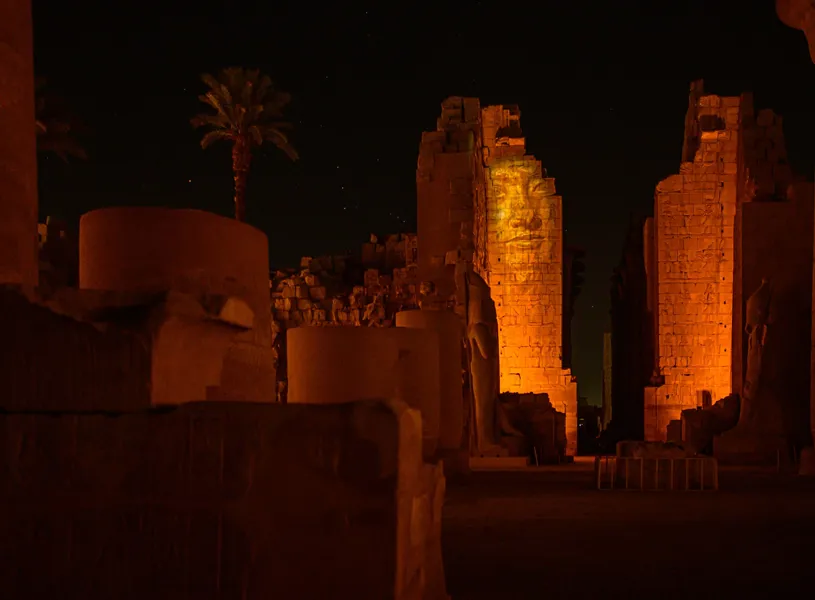 Karnak temple Lit Up at Night, Luxor, Egypt