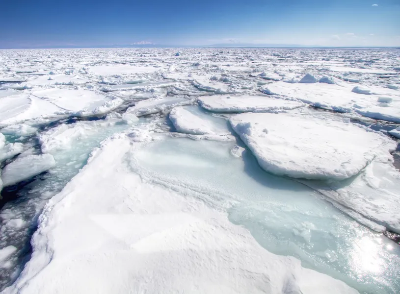 Drift ice in Abashiri on a sunny day, Hokkaido, Japan