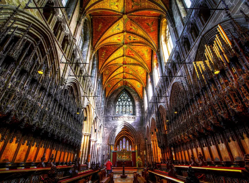 Interior of Chester Cathedral with vaulted ceilings in Chester, England