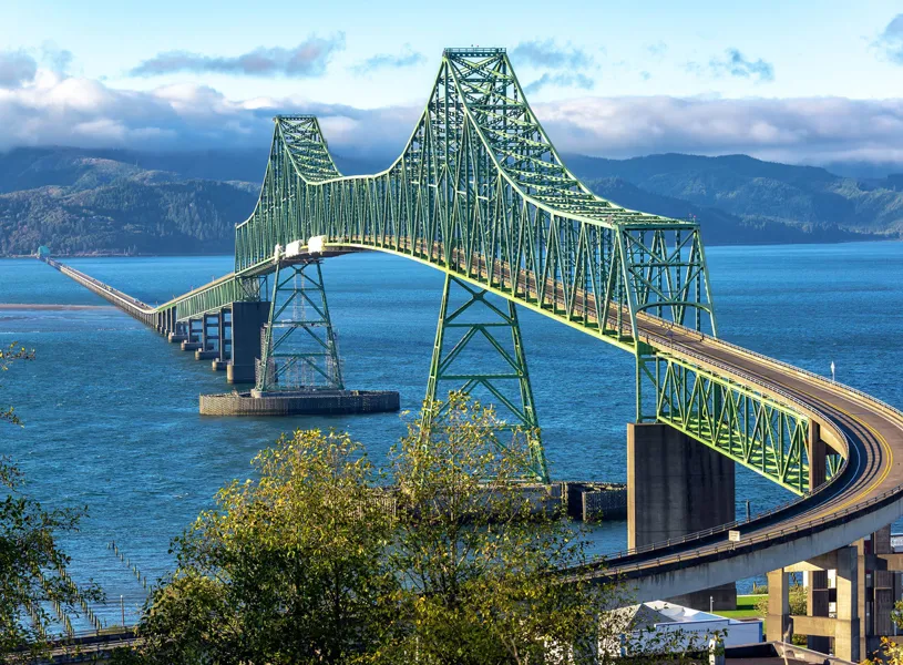 Astoria Megler Bridge crossing the Columbia River from Astoria, Oregon, USA