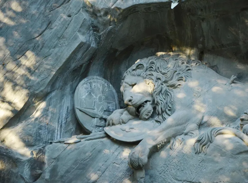 Close up of Lion Monument in Lucerne, Switzerland
