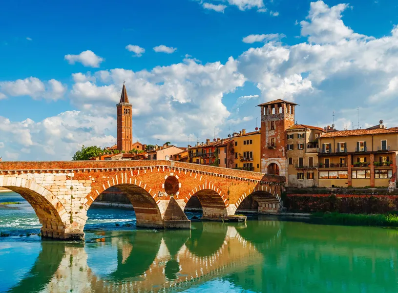 Bridge Ponte Pietra in Verona on Adige river, Verona, Italy