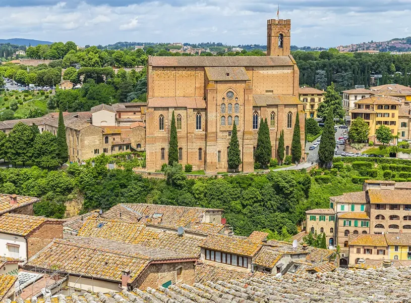 Panoramic external view of the Basilica Of San Domenico, Tuscany, Italy 