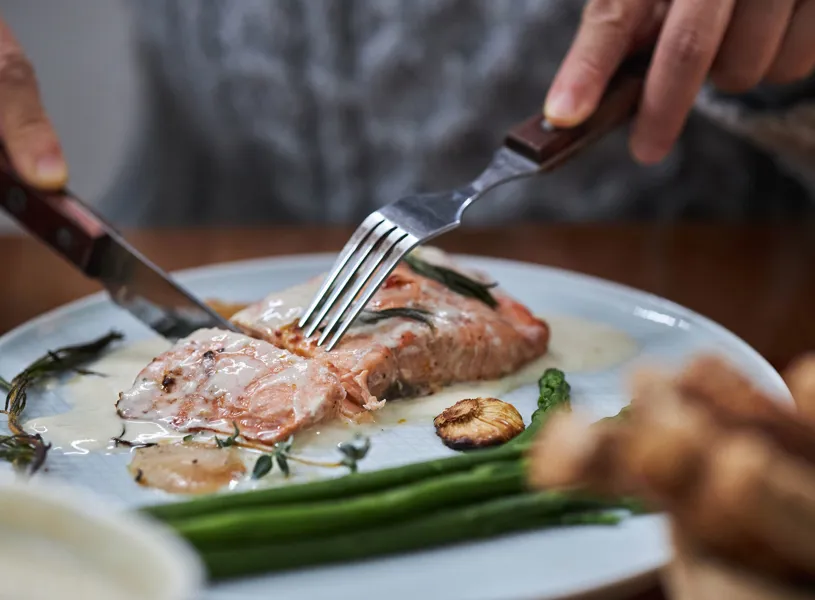 Norwegian Flavours, baked salmon and sauce, Oslo, Norway