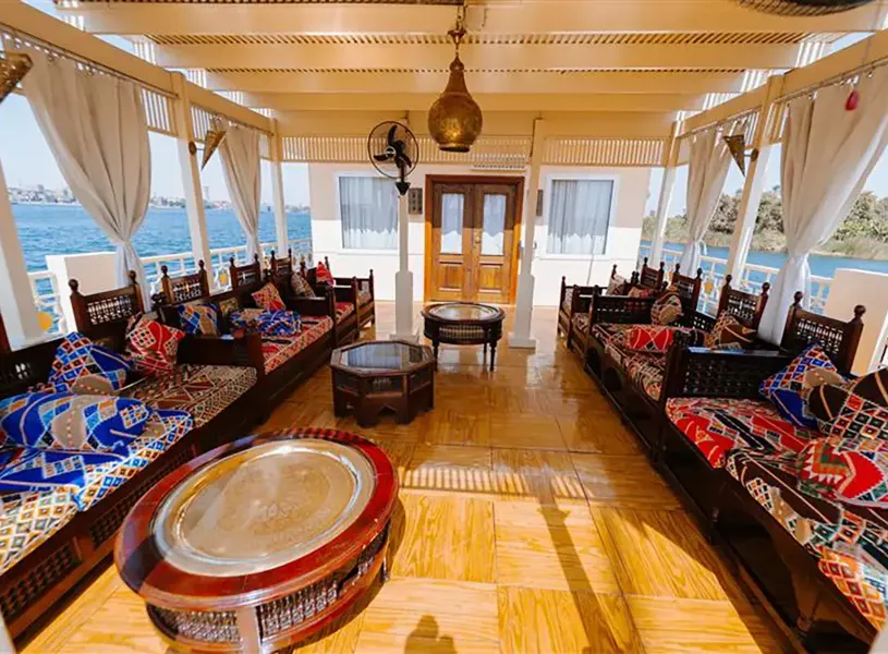 Dahabiyya Judi Nile Cruise lounge area on The Nile in Egypt