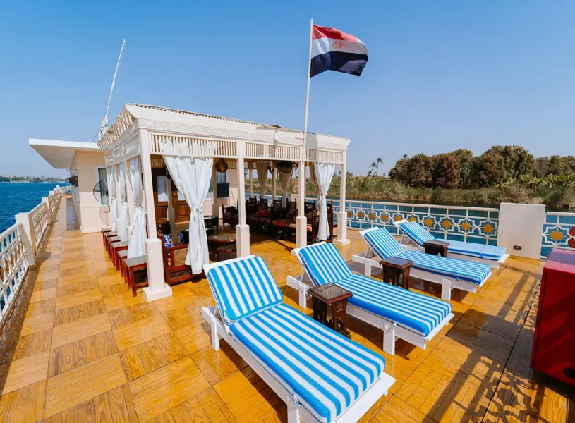 Dahabiyya Judi Nile Cruise sun deck on The Nile in Egypt