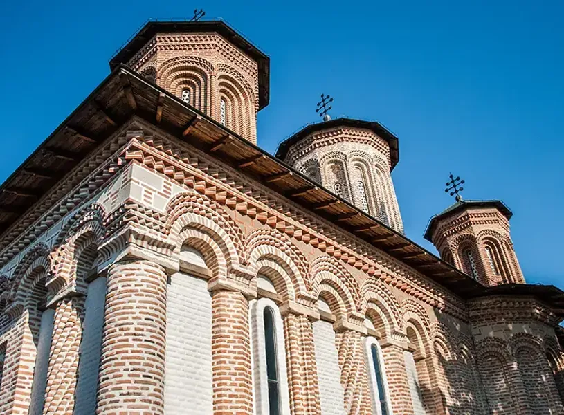 View of Snagov Monastery, a medieval Orthodox monastery on an island in Snagov