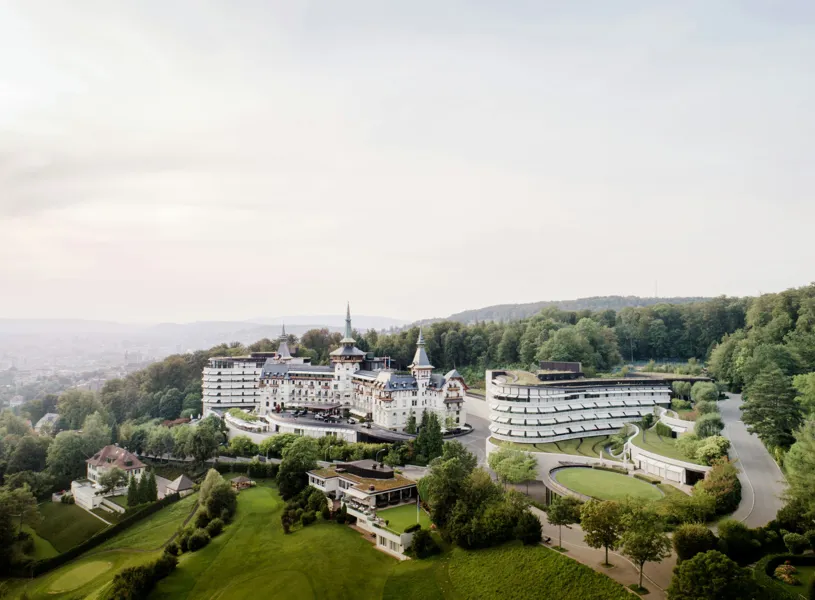 Panoramic view of The Dolder Grand Hotel in Zurich, Switzerland