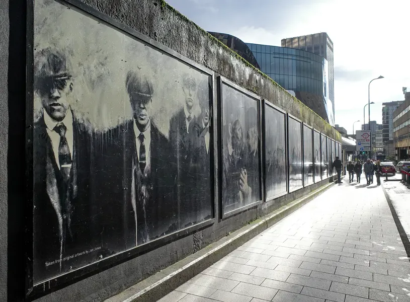 View of 'Made In Birmingham' a mural outside New Street Station
