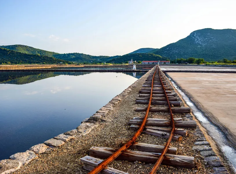 Scenic view of The Saltt Roads of Ston in the Peljesac Peninsula, Croatia